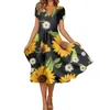 Robes décontractées Été pour les femmes à manches courtes Swing Sundress T-shirt Floral Print Robe Foom et Simple Women's