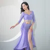Scenkläder kvinnors magdans professionella set u-formad kortärmad topp sexig delad kjol 2-stycken flickor orientalisk