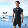 Men's Swimwear Men Sun Protection WaterProof Outdoor Sports Swim Shirt Trunks Bathing Glasses UPF50 Quick-Dry Athletic Beach Goggles Cap