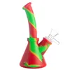 6.6inch Mixed Color Beaker Shape Silicone Material Mini Water Bong Dab Rig with Glass Bowl for Hookahs GJ5195