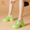 Chaussures habillées prxdong marque printemps été femme pompes hautes talons épais plate-forme épais fleurs douces fleurs rose vert fête décontractée 39