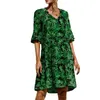 Casual Dresses Women s Summer Short A-Line Dress Solid Color Floral Print Sleeve V Neck går ut