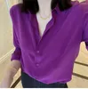 Women's Blouses Limiguyue French Elegant Purple Silk Women Summer Single Breast Long Sleeve See Through Shirt Soft Versatile Tops Z137