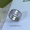 High End jewelry rings for vancleff womens V gold plated gold quality kaleidoscope ring carbon diamond lucky grass bead ring female Original 1:1 With Real Logo