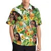 Mäns casual skjortor 2024 blommor blad hawaiian skjorta 3d tryckta porträtt strand shorts ärm ära lapel tee semester toppar blus