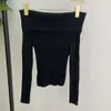 SP Spring Designer Tops Sticked Sweater Classic Black One-Shoulder Slim and Versatile Longeeved Top for Women FZ2404177