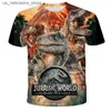 T-shirts Childrens T-shirt Cool Jurassic World Dinosaur T-shirt Boys T-shirt Summer Short sleeved T-shirt Childrens Clothing Girls Top Q240418
