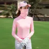 24SS Golf İlkbahar ve Yaz Güneş Koruma Giysileri Kadın Buz İpek Dipli Gömlek Yüksek Necked Pullover Yüz Maskesi Uzun Kollu Top Giyim