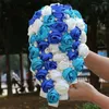 Bröllopsblommor Janevini Luxury Crystal Royal Blue Waterfall Bouquets Bride Roses Cascading Bridal Bouquet Blumenstraus Hochzeit