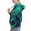 Sudadera con capucha para mujeres Blue Verde Marble Loose Women abstracta Patrón de graffiti Camisa de capucha de capucha de streetwear de invierno