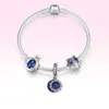 Pandoras Charm Designer Jewelry Woman Bracciale Pandorabracelet 925 Blu Silver Blue Crown Owl Dream Star Star Bracciale in rilievo in perline Set di braccialette sciolte