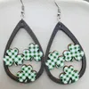 Kolczyki stadnorskie St. Patrick's Day for Women Irish Festival Green Wooden Hollow Out Holiday Jewelry