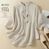 Bloups feminina Camisa de estilo chinês de linho de algodão de verão vintage bordados soltos mulheres tops roupas de moda ycmyunyan