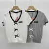 Spring/summer new miu home age reduction bow lace stitching round neck short sleeve knitted T-shirt women