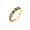 Pierścienie klastra Rainbow Color Cubic Zirkonia Kobieta biżuteria 2024 Modna złota miedziana gwiazda otwartego pierścienia dla kobiet gril urodzinowy prezent