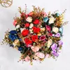 Decorative Flowers 12 Head Rose Artificial Fake Two Color With Stems Bouquet Family Wedding Christmas Party Decor