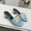 Multi Colors Echte lederen dia's 5 cm dikke hiel muilezels sandalen kalfsleer kwaliteit luxe designer schoenen dames maat 35 tot 41 42 43