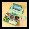 Bento Boxes Lunch Box 1600ml 5 fack Bento Box Vuxen med inbyggd återanvändbar sked Chopsticks Travel (Green) L49
