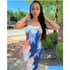 Temel gündelik elbiseler kadın springsummer colorf kravat boya kapalı shoder sarma elbise y İnce tatil plajdress maxi bodycon femme robe dro dh0ck