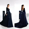 Elegant Evening Dresses V Neck Long Sleeves Lace Satin Prom Gowns 2024 Custom Made Sexy Backless Special Occasion Dress
