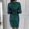 Vestidos casuais Glitter de prata sexy para mulheres 2024 Deep em V Mini Bodycon Dress Dressão Autumn Winter Slave Festa de manga longa