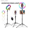 Illuminazione continua 26 cm RGB Selfie Ring LED LED LED con tablet di telefono PC Trippied Photography Studio Ring Light Tiktok YouTube Makeup Y240418