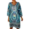 Casual Dresses Printed Dress Ethnic Style Print Women's Summer Midi With Long Sleeves V Neck Soft Breathable Daily Wear For Ladies
