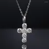 Ketens HIPHOP S925 Sterling Silver Real Moissanite Cross -hanger voor vrouwen Men Wit goud 4 mm Diamant ketting Pass