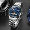 Montre-bracelets Blue Dial Men's Advanced Automatic Mecet Mechanical étanche Compte à rebours Date de rendez-vous Sapphire Glass Mirror Business
