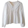 Blouses pour femmes 2024 Early Spring Coréen Style V-collier Volortille Couleur solide à manches longues