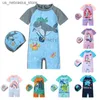 Pieces 2024 Criando meninos e meninas roupas de banho com chapéus de verão para crianças Mergulhando no traje de chá de bebê UV UV integrado Q240418