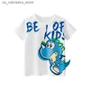 Camisetas 2024 Verão Novos crianças Manga curta Tops de algodão Dinosaur Roupas de garotos Moda O-Gobes Childrens T-shirts Q240418