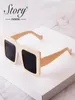 Sonnenbrille Story Vintage Beige Square Women 2021 Brand Designer Retro Leopard Großer Rahmen Sonnenbrillen für weibliche S77182H4593971