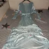 Casual Dresses Glossy Women Satin Long Sleeve Dress Loose Lace Up Maxi Plus Size Sleeping Robe