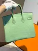 Women Brkns Handtasche echtes Leder 7A Handsween Grüne Mist Matte Krokodil Haut 25 cm Womens9J0V