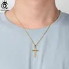 ORSA JEWELS Classic 14K Gold Cross Pendant Necklace for Men Women 925 Sterling Silver Necklace Christian Religious Jewelry NMN01 240409