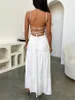 Casual Dresses Women Y2k Bodycon Long Dress Spaghetti Strap Tie Up Front Low Cut Backless Flowy Maxi Sexy Clubwear