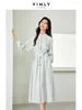 カジュアルドレスVimly Women Midi Dress 2024春休みエレガントファッションタイベルトポケットWomans Clothes M5296付き長袖