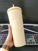 water bottle ZK20 New 2024 Starbucks Studded Tumblers 710ML Plastic Coffee Mug Bright Diamond Starry Straw Cup Durian Fish scale Cups Gift Product L48