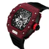 Desginer Mechanical Automatic Watch Self Top Skeleton Quality Wind Men Automatic Mechanical Red Black Rubber Strap Fashion