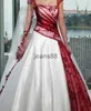 Retro Design White and Red Wedding Dresses Cap Sleeve Appliques Lace Pleated Tulle Satin A Line Bridal Gowns Custom Size2812884238j