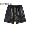 Summer New Small High Street Rh Embroidered Letters Casual Cropped Leather Shorts for Men and Women