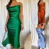 Casual Dresses Bodycon Sexy Party Satin Silk Dress for Women Sleeveless High Split Bandage Long 2024 Summer