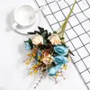 Decorative Flowers 12 Head Rose Artificial Fake Two Color With Stems Bouquet Family Wedding Christmas Party Decor