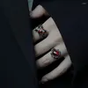Clusterringe Goth rotes Kristall Edelstein Ring dunkler Ausschnitt Vintage Geometrische Form für Frauen Retro Party Schmuck offenes Geschenk