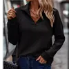 Womens Fall Fashion Quarter Zip Sweatshirts Half Zip Casual Long Sleeve Solid Color V Neck Pullover Tops 2404182