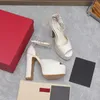 Mode elegante vrouwen slingback sandaal peep tenen ontwerper sandaal echt leer 155 mm dikke hak trouwschoenen met met leer bedekt platform en blokhiel met doos