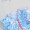 Endelar Söta blommortryck Baby Swimsuit Bikini Beach Suit veckad långärmad bladdragare Baddräkt Baby Swimsuit Q240418
