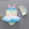 Pieces 3-11y Girls Mermaid Swimsuit Integrated Swimsuit Tutu Princesa Radiant Sparkling Childrens Swimsuit fofo Conjunto Q240418