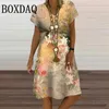 Casual jurken vrouwen retro bloem print jurk zomer mode papegaai patroon korte mouw midi straat v-neck plus size sundress